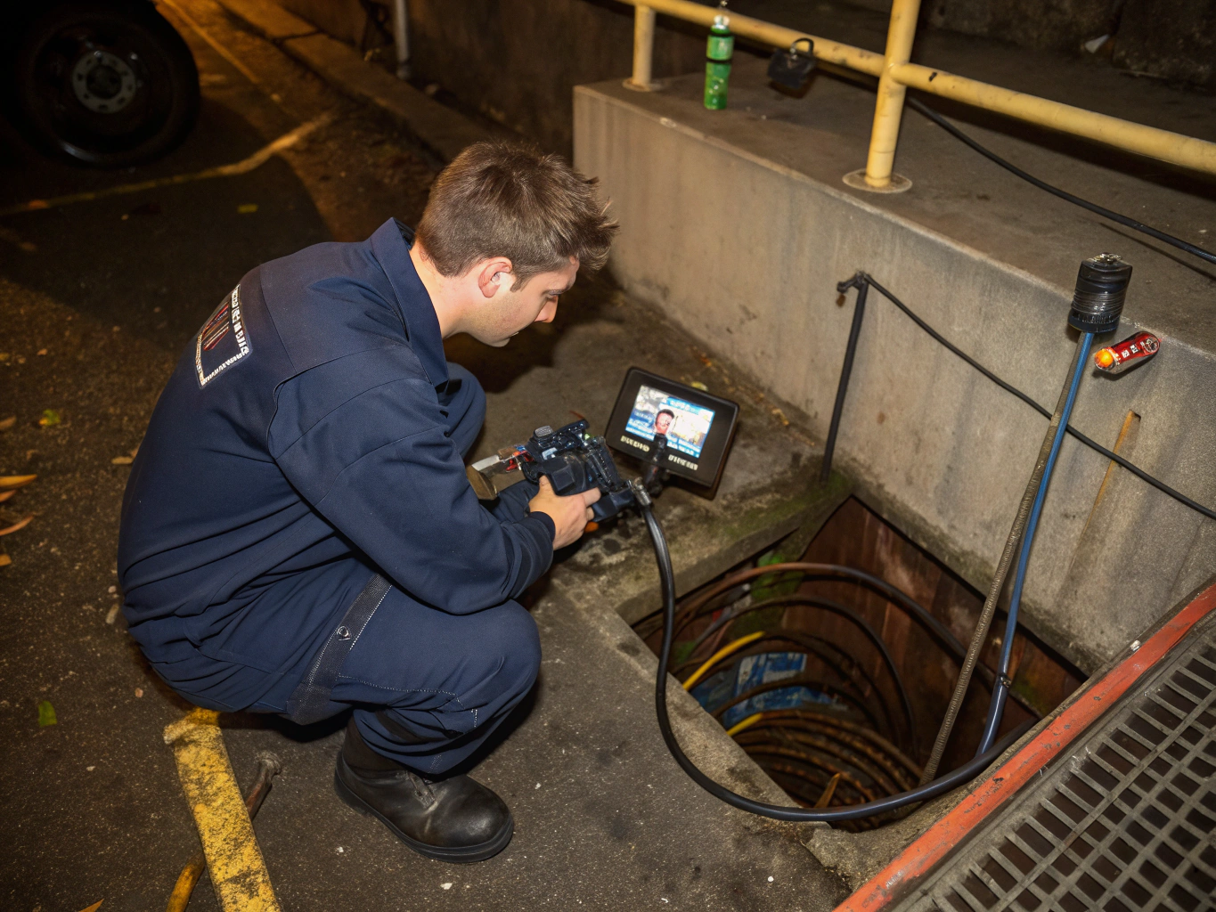 Technicien débouchage avec caméra
