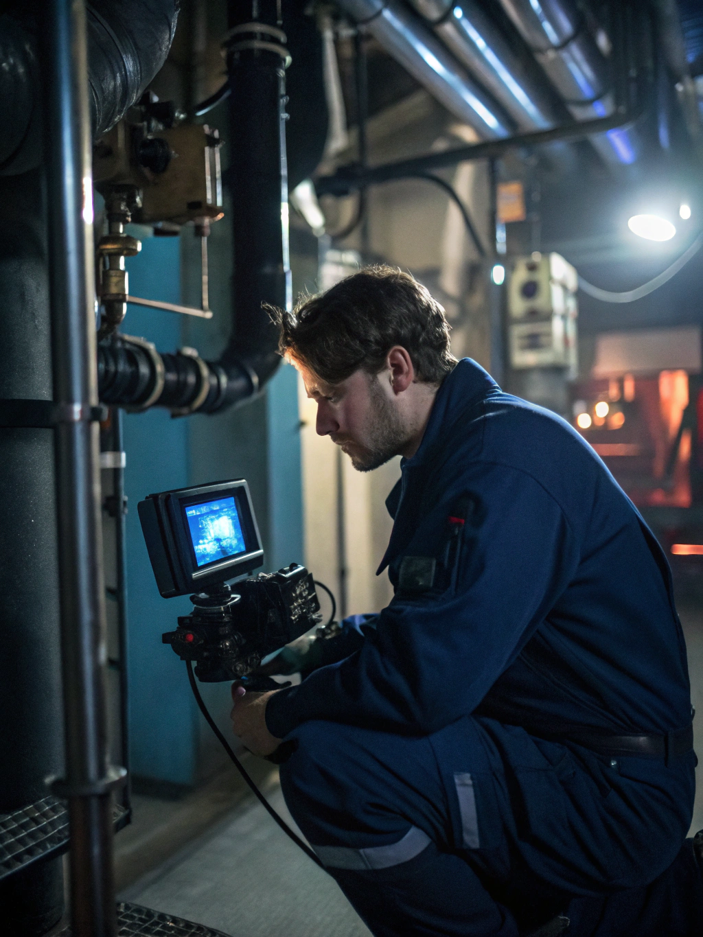 Technicien OT Solution effectuant une inspection par caméra haute définition