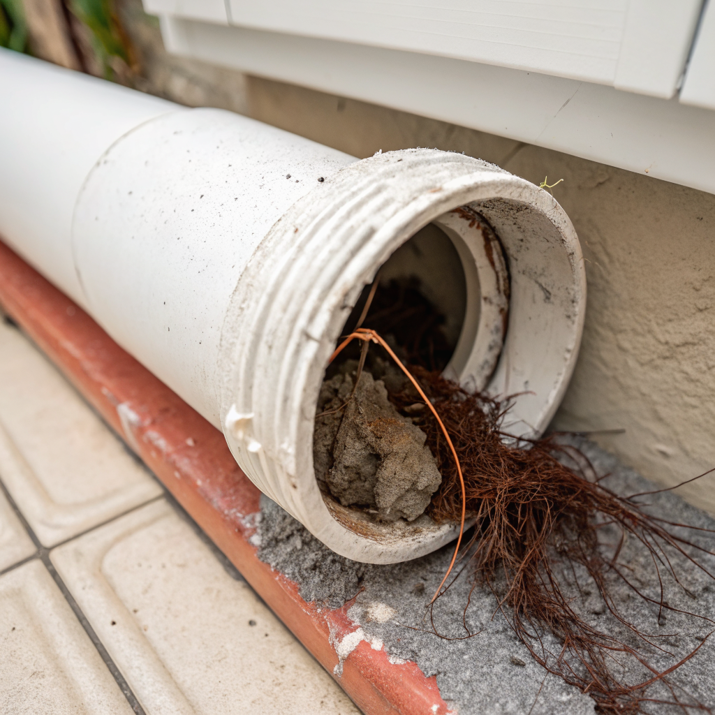 Détail technique d'un drain obstrué